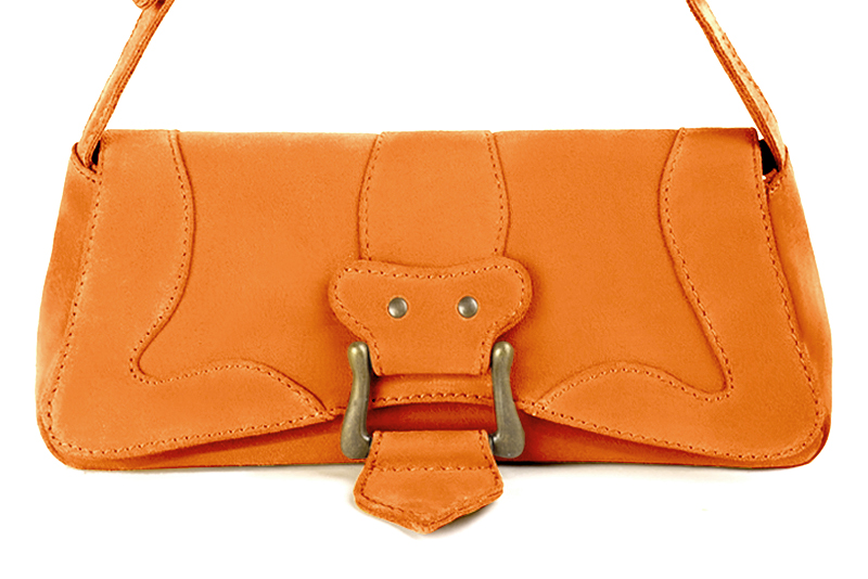 Dress small handbag in apricot orange leather - Profile view